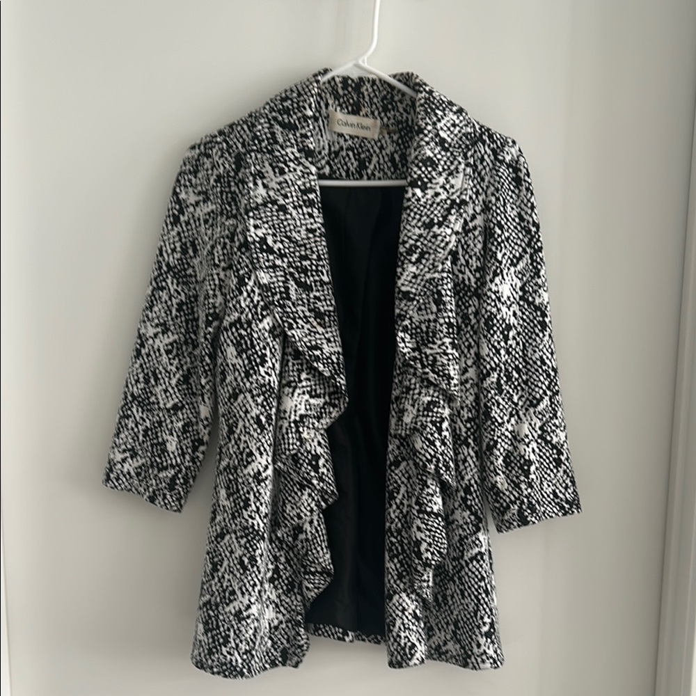 Calvin Klein Black and White Blazer with 3/4 Sleeves